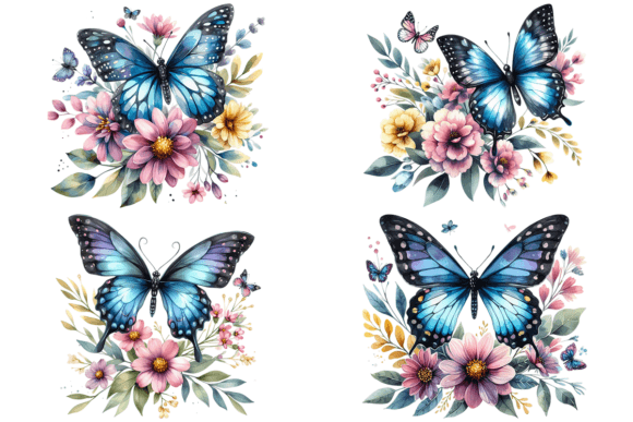 4 Butterfly Flower Watercolor Bundle – Perfect for Handmade Business Illustrations