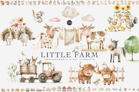 Charming Watercolor Farm Animal Illustrations for Rustic Branding