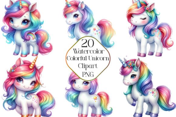 Cute Unicorn Clipart for Crafting: Watercolor Magic in Illustrations