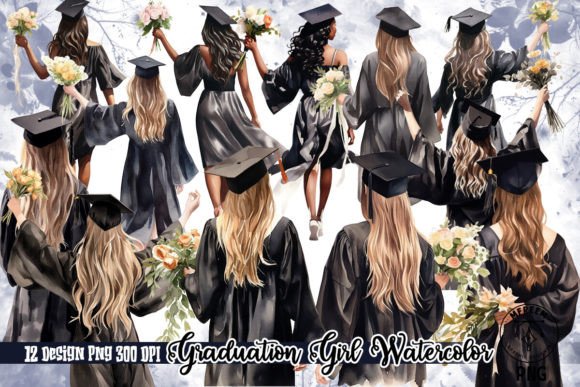 Graduation Girl Watercolor Clipart PNG for Etsy & Digital Sellers