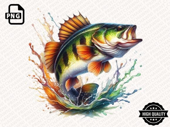 h1Watercolor Jumping Bass Fish Illustrations for Branding & Marketing Visuals/h1