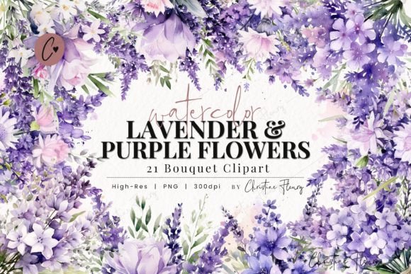 h1Watercolor Lavender Purple Flowers Illustrations for Digital Sellers/h1