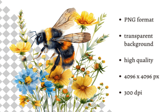 h1Watercolor Spring Bees Flowers Illustrations for Digital Sellers/h1