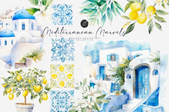 Mediterranean Watercolor Clipart: A Fresh Illustration for Blog Design