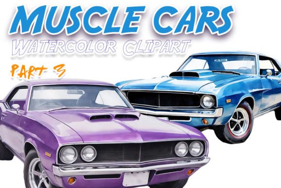 Muscle Cars Watercolor Clipart Part 3 for Editorial & Web Design