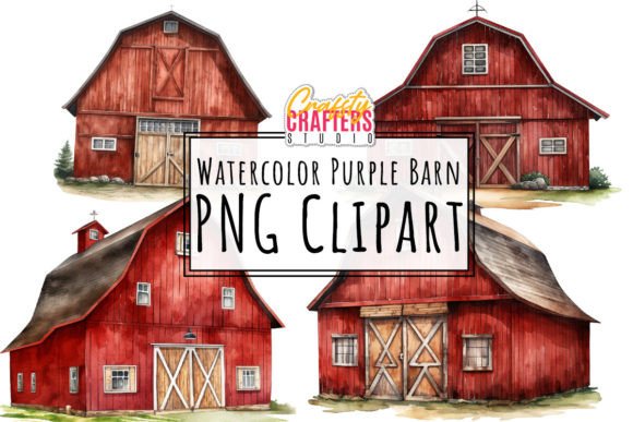 Rustic Watercolor Red Barn Clipart for Branding & Illustrations