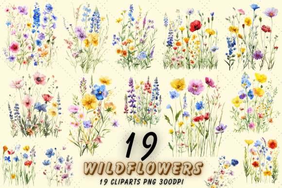 Wall Art Watercolor Wildflowers PNG Set: A Fresh Illustration Bundle for Branding and Marketing