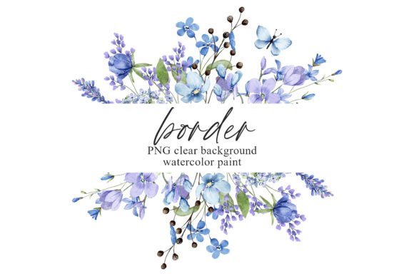 Watercolor Blue Flower Frame Border for Illustrations & Digital Product Design