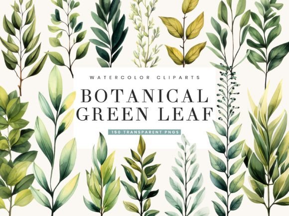 Watercolor Botanical Green Leaf Clipart for Crafting & Handmade Business Use