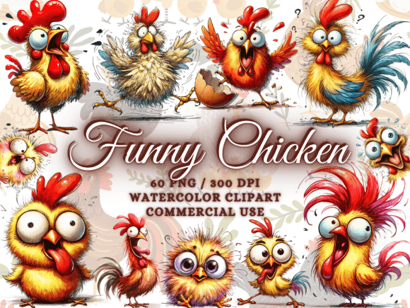 Watercolor Chicken Clipart Sets a Rustic, Handmade Mood in Illustrations