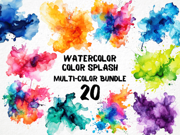Watercolor Color Splash Clipart 20 PNG for Illustrations & Digital Product Sellers