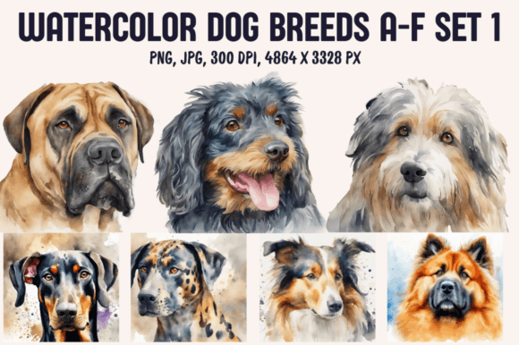 Watercolor Dog Breeds Set 1: Soft, Artistic Illustrations for Pet-Centric Branding