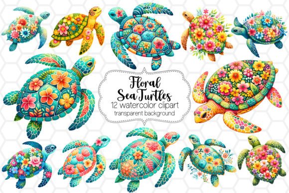 Watercolor Floral Sea Turtle Illustrations for Blog & Editorial Design