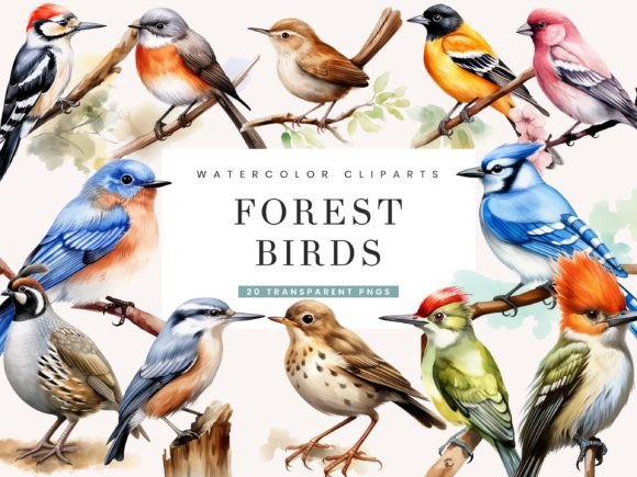 Watercolor Forest Birds Illustrations for Blog & Editorial Design