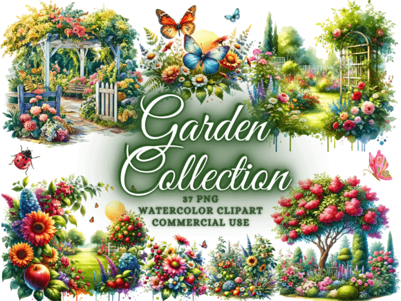 Watercolor Garden Clipart – Fresh Illustrations for Branding and Marketing