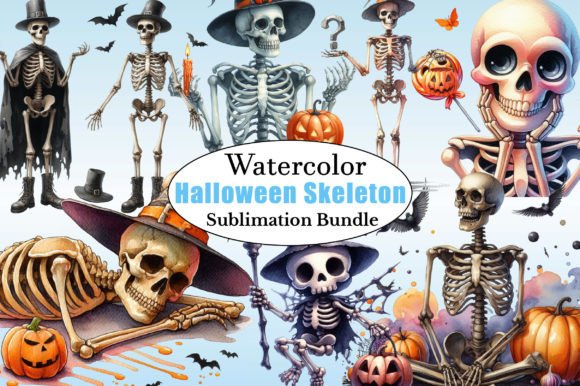 Watercolor Halloween Skeleton Clipart: Freebies for Spooky Season Blog Design