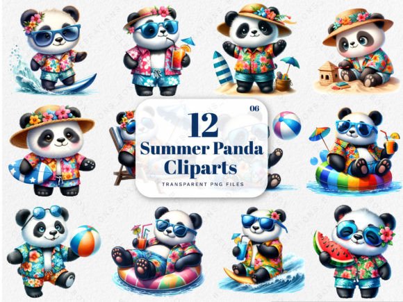 Watercolor Hawaii Summer Panda Clipart for Crafters & Handmade Sellers