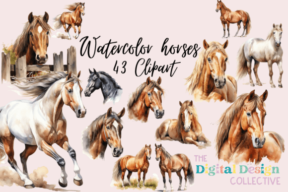 Watercolor Horses Clipart Bundle Review for Real Embroidery Projects