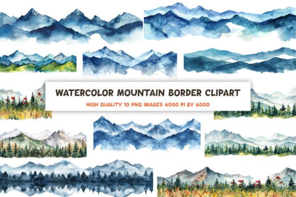 Watercolor Mountains Borders Clipart for Etsy & Digital Product Sellers