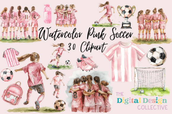 Watercolor Pink Soccer Clipart Bundle: A Visual Designer’s Take on Blog & Editorial Use