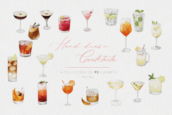 Watercolor Style Cocktails Set: Illustrations That Bring Life to Lifestyle Branding