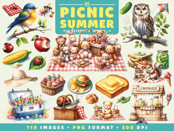 Watercolor Summer Picnic Illustrations: A Crafter’s Dream for Handmade Summer Designs