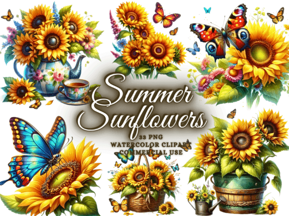 Watercolor Sunflowers and Butterflies Illustrations: A Designer’s Review for Branding and Marketing