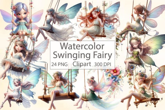 Watercolor Swinging Fairy Illustrations for Crafters & Etsy Sellers