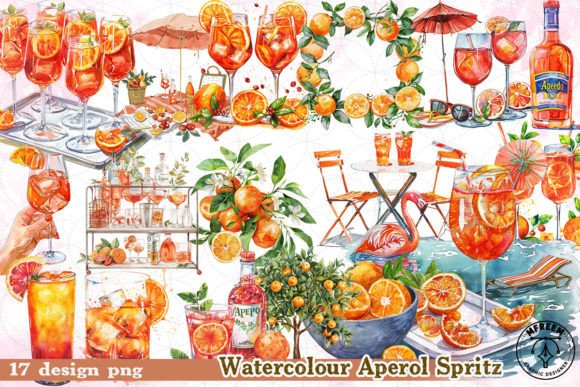 Watercolour Aperol Spritz Clipart PNG: A Fresh Illustration for Local Branding and Seasonal Packaging