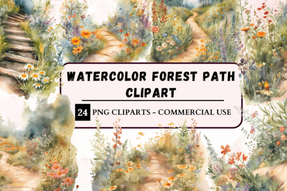 Watercolour Forest Path Clipart