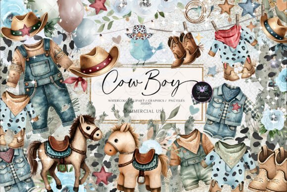 Western CowBoy Baby Watercolor Clipart: A Visual Review for Content Publishers